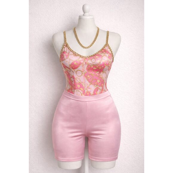 Sugar Thrillz Tops - NWT Sugar Thrillz Pink Chain Bodysuit & Shorts Set Large